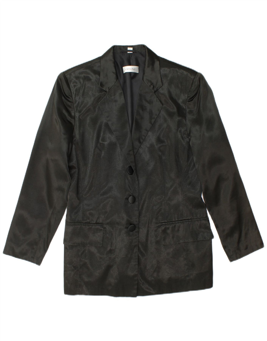 VINTAGE Femme 3 Bouton Blazer Veste UK 12 Moyen Noir Viscose