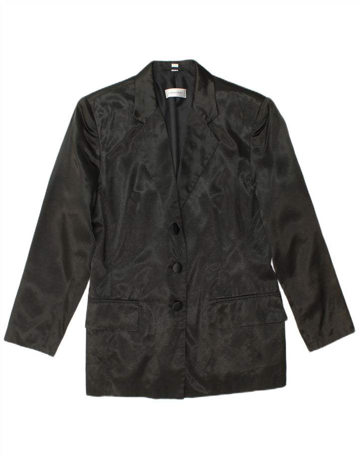 VINTAGE Femme 3 Bouton Blazer Veste UK 12 Moyen Noir Viscose