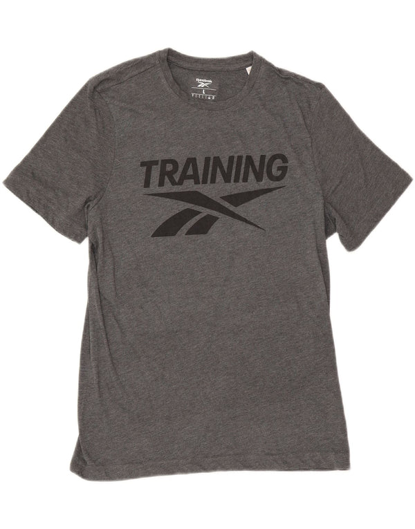 Reebok Homme Regular Fit Graphic T-Shirt Top Large Gris Moucheté Polyester
