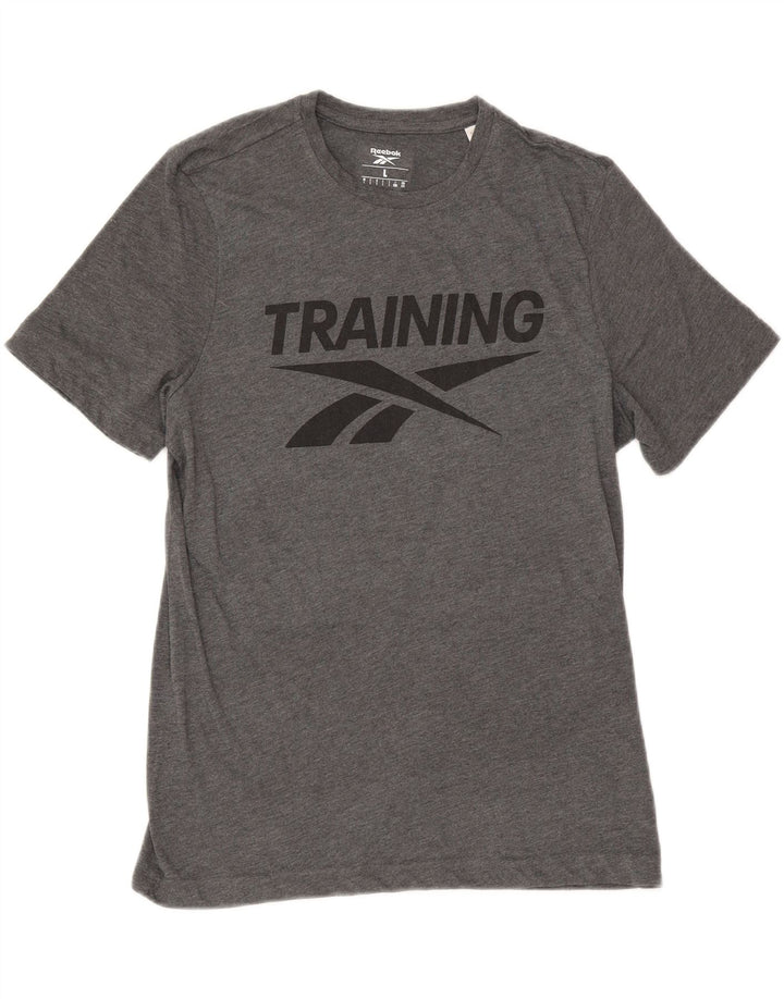 Reebok Homme Regular Fit Graphic T-Shirt Top Large Gris Moucheté Polyester