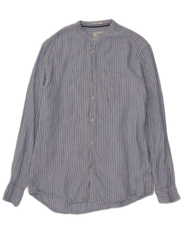 PEPE Jeans Chemise Regular Femme UK 10 Petit Lin Rayé Bleu