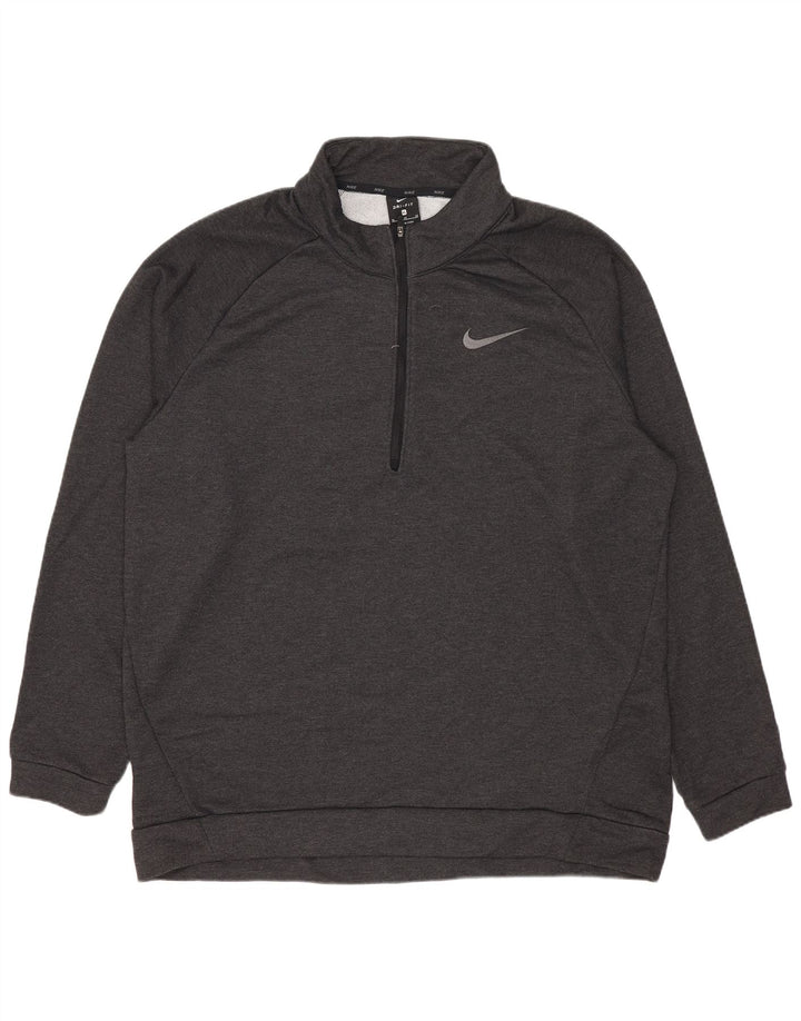Nike Homme Dri Fit Zip Neck Sweatshirt Jumper XL Gris Polyester