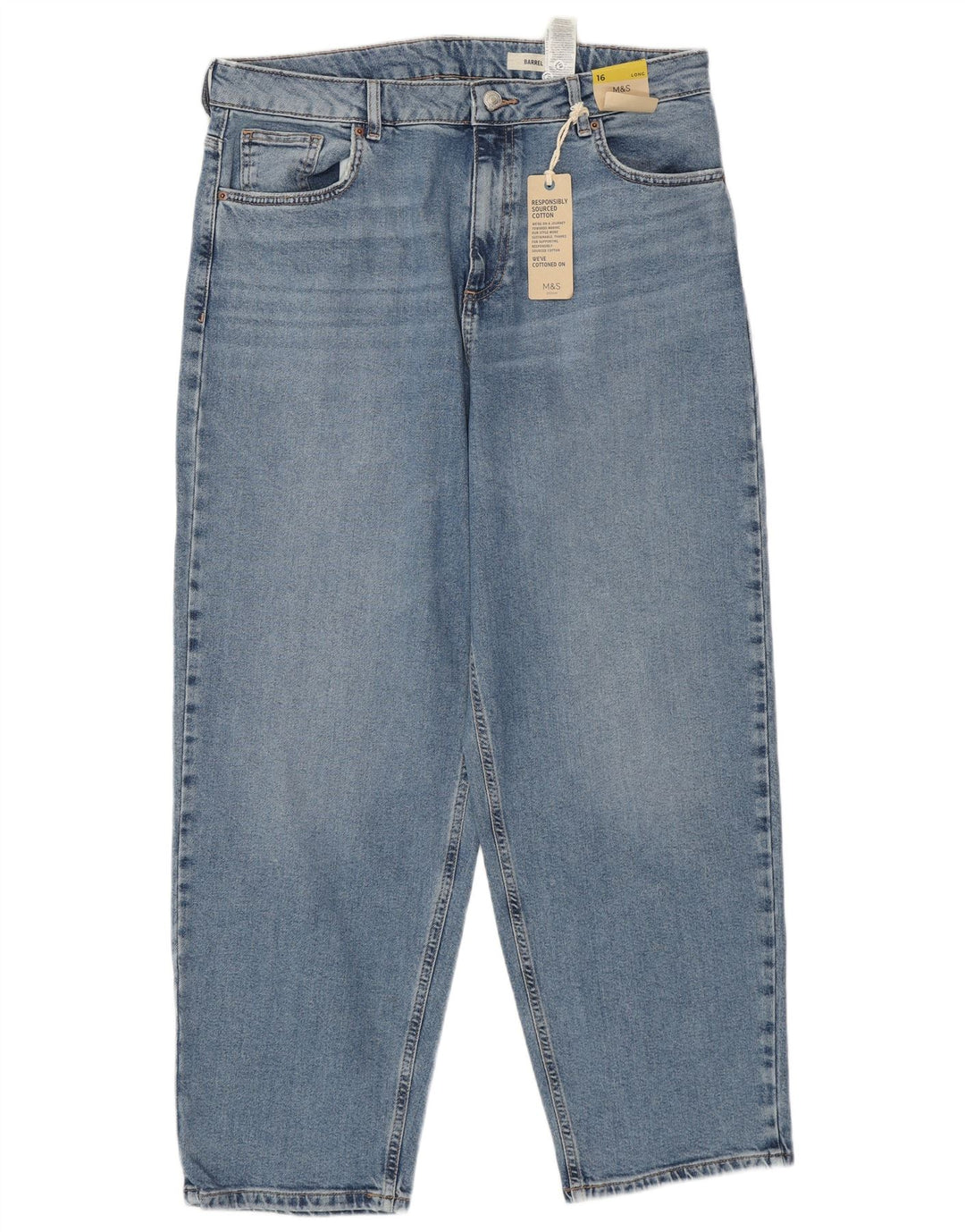 MARKS & SPENCER Jean taille haute Barrel pour femme UK 16 Large W34 L28 Bleu