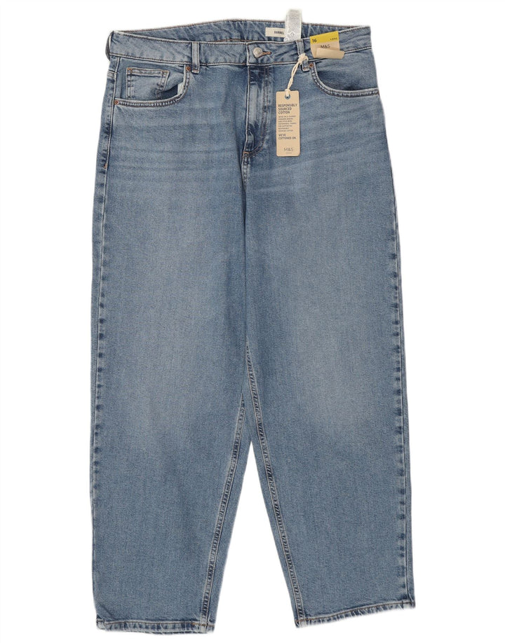 MARKS & SPENCER Jean taille haute Barrel pour femme UK 16 Large W34 L28 Bleu