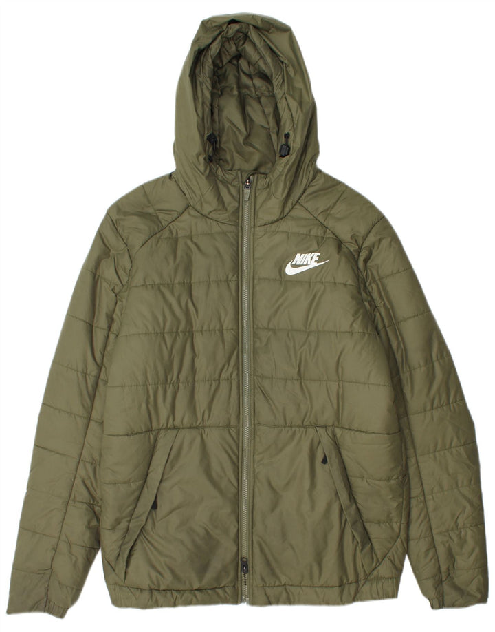 Nike Veste matelassée à capuche pour homme UK 38 Kaki moyen Polyester