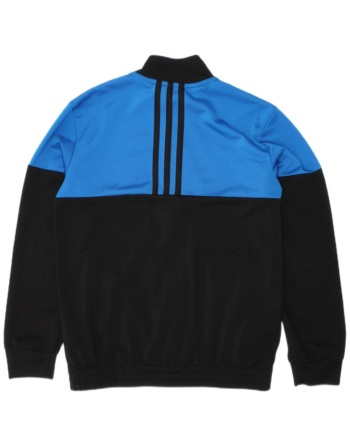 ADIDAS Boys Tracksuit Top Jacket 9-10 Years Black Colourblock Polyester