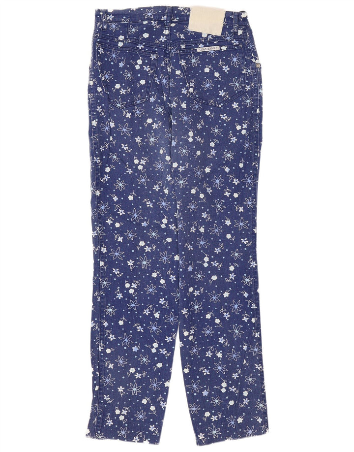 vintage Femmes Slim Jeans W28 L28 Bleu Floral