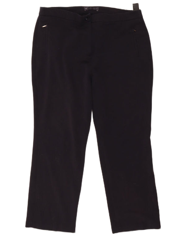 Marks & Spencer Pantalon court taille haute pour femme UK 14 Large W34 L26 Bleu marine