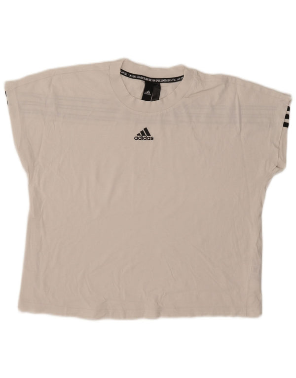 Adidas T-shirt court surdimensionné pour femme UK 10 Petit coton blanc