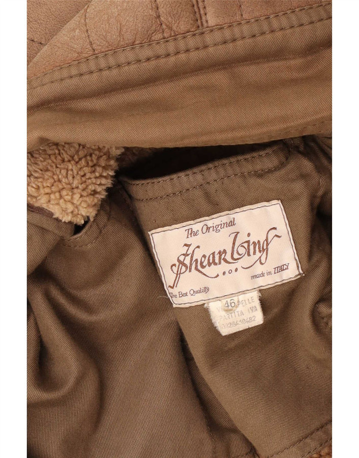 vintage Femme Sherpa Veste en cuir surdimensionnée IT 46 Grand Marron