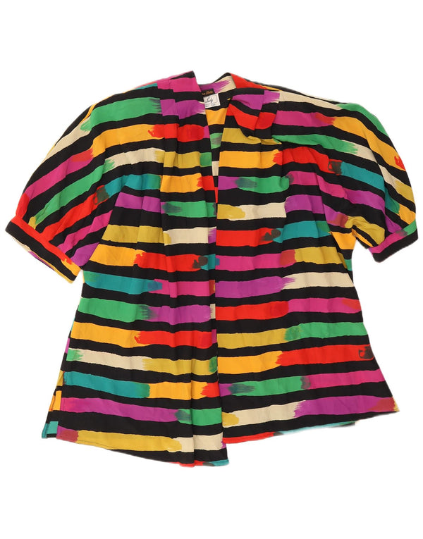 vintage Femmes Chemise À Manches Courtes Blouse UK 20 2XL Rayé Multicolore