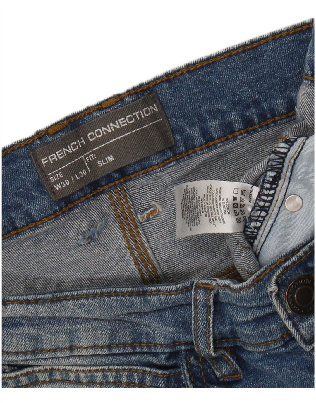 French Connection Jean Slim Homme W30 L30 Bleu Coton