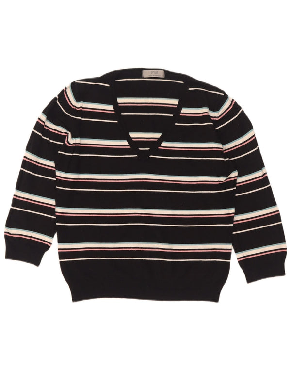 Marks & Spencer Pull col en V pour femme UK 16 Large Noir Rayé