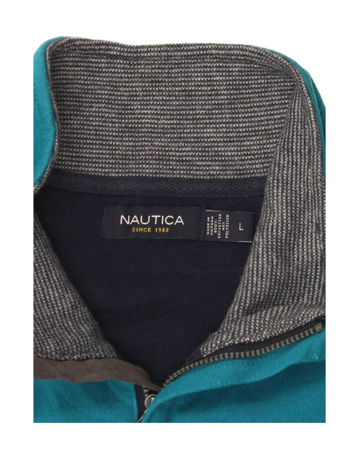 NAUTICA Mens Zip Neck Sweatshirt Jumper Large Blue Cotton