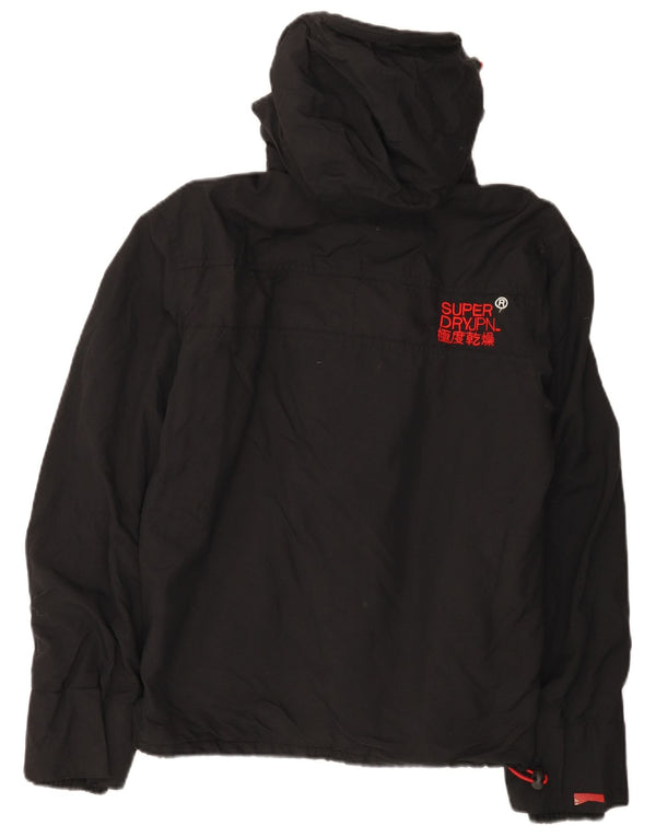 Superdry Womens Graphic Hooded Windbreaker Jacket UK 14 Medium Black Nylon