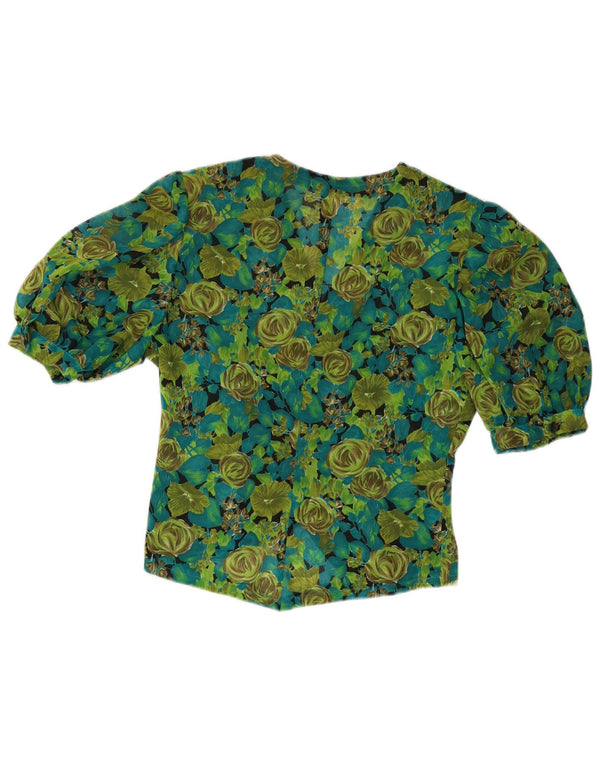 vintage Femme Chemise à manches courtes Blouse UK 8 Petit Vert Floral