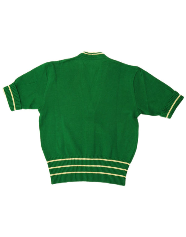 vintage Femme Manches Courtes Cardigan Pull IT 46 Grand Vert