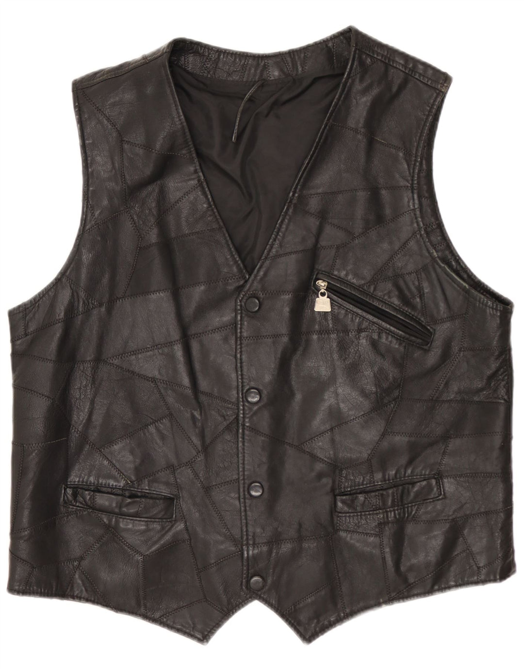 VINTAGE Gilet en cuir homme noir moyen