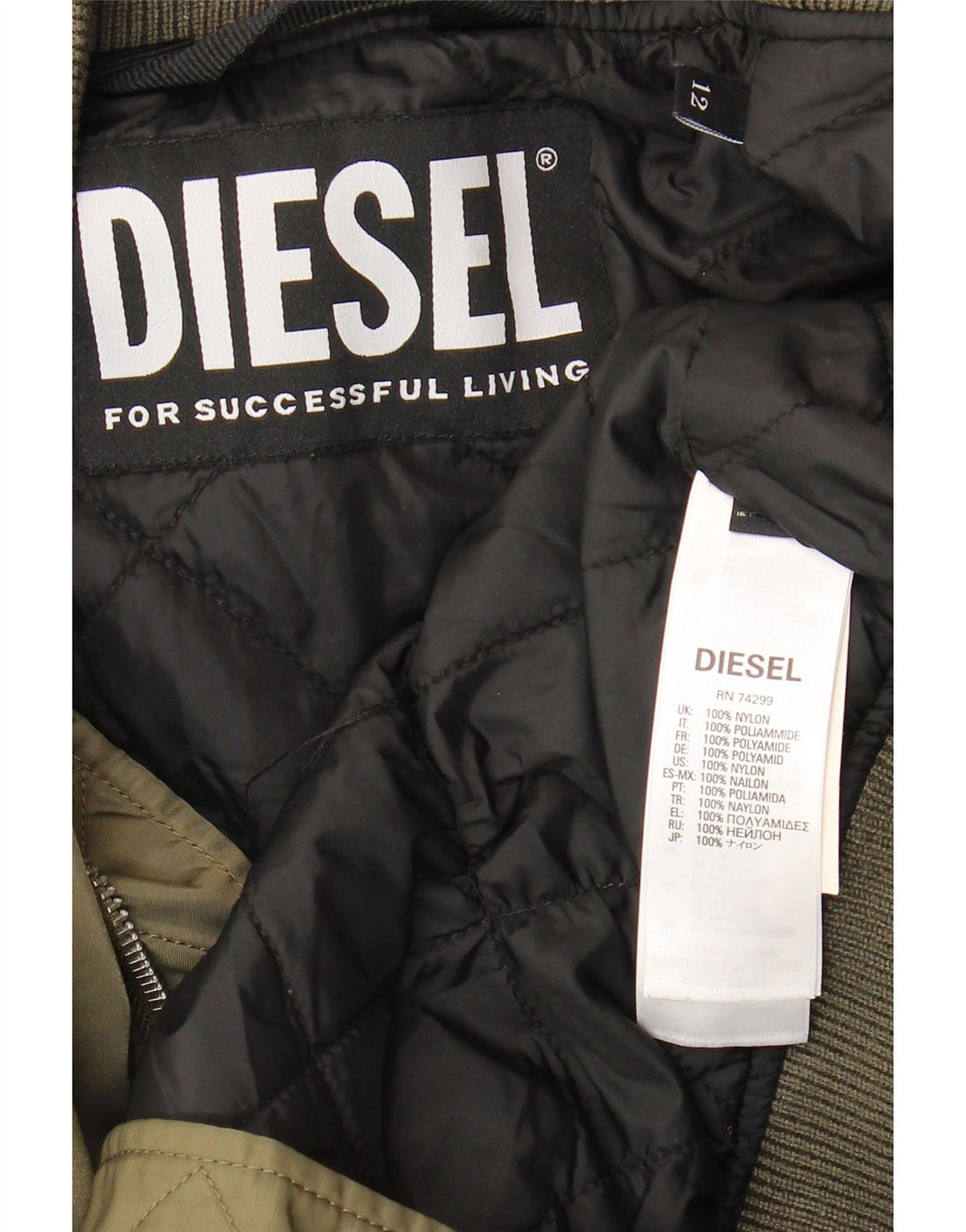 Diesel Veste Bomber Femme UK 12 Nylon Kaki Moyen