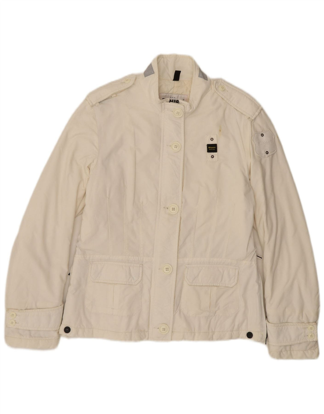 BLAUER Veste Militaire Femme UK 14 Large Off White Polyamide