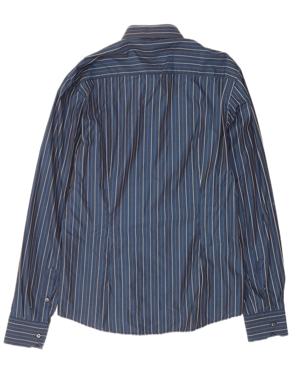 Valentino Chemise Inter Fit Homme Taille 17 1/2 44 XL Coton à fines rayures bleu marine