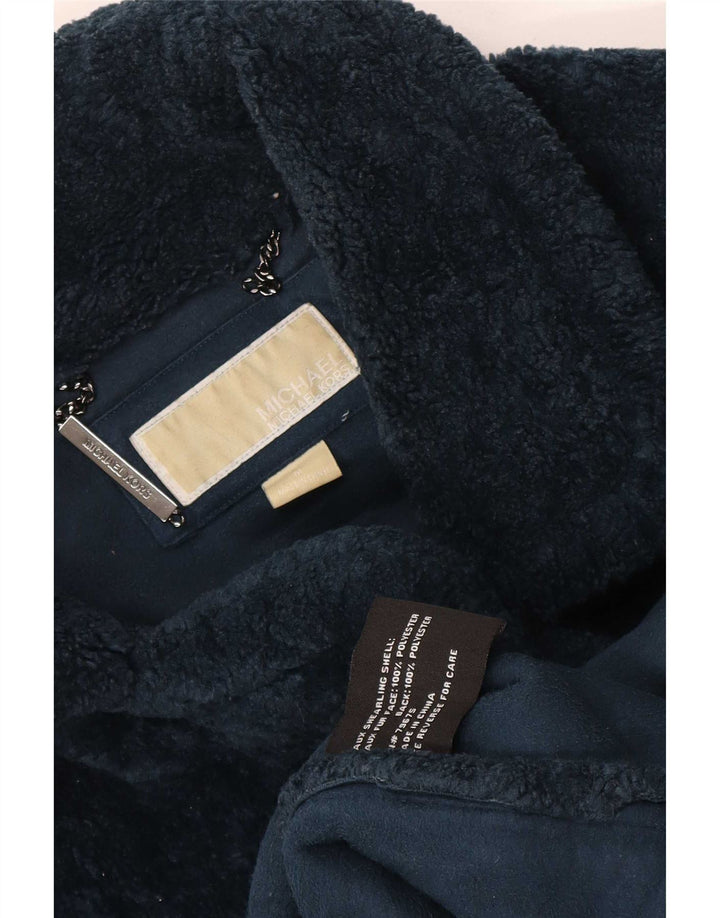 Michael Kors Manteau en fausse fourrure pour femme UK 14 Bleu marine moyen Polyester