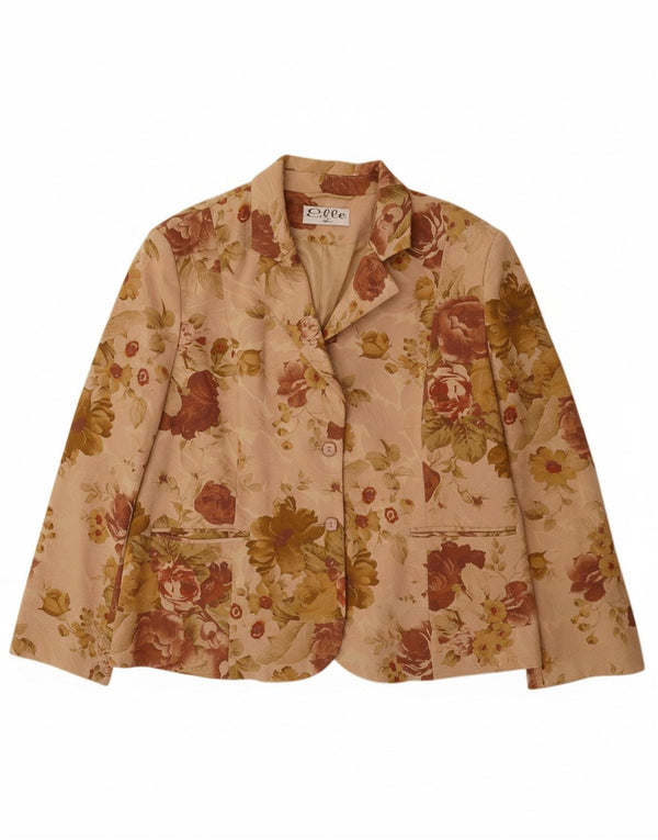 ELLE Veste blazer à 2 boutons pour femme UK 20 2XL Beige Floral Coton