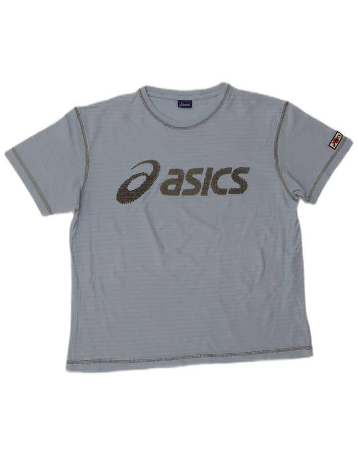 ASICS T-shirt graphique pour femme UK 14 en coton à fines rayures bleu moyen