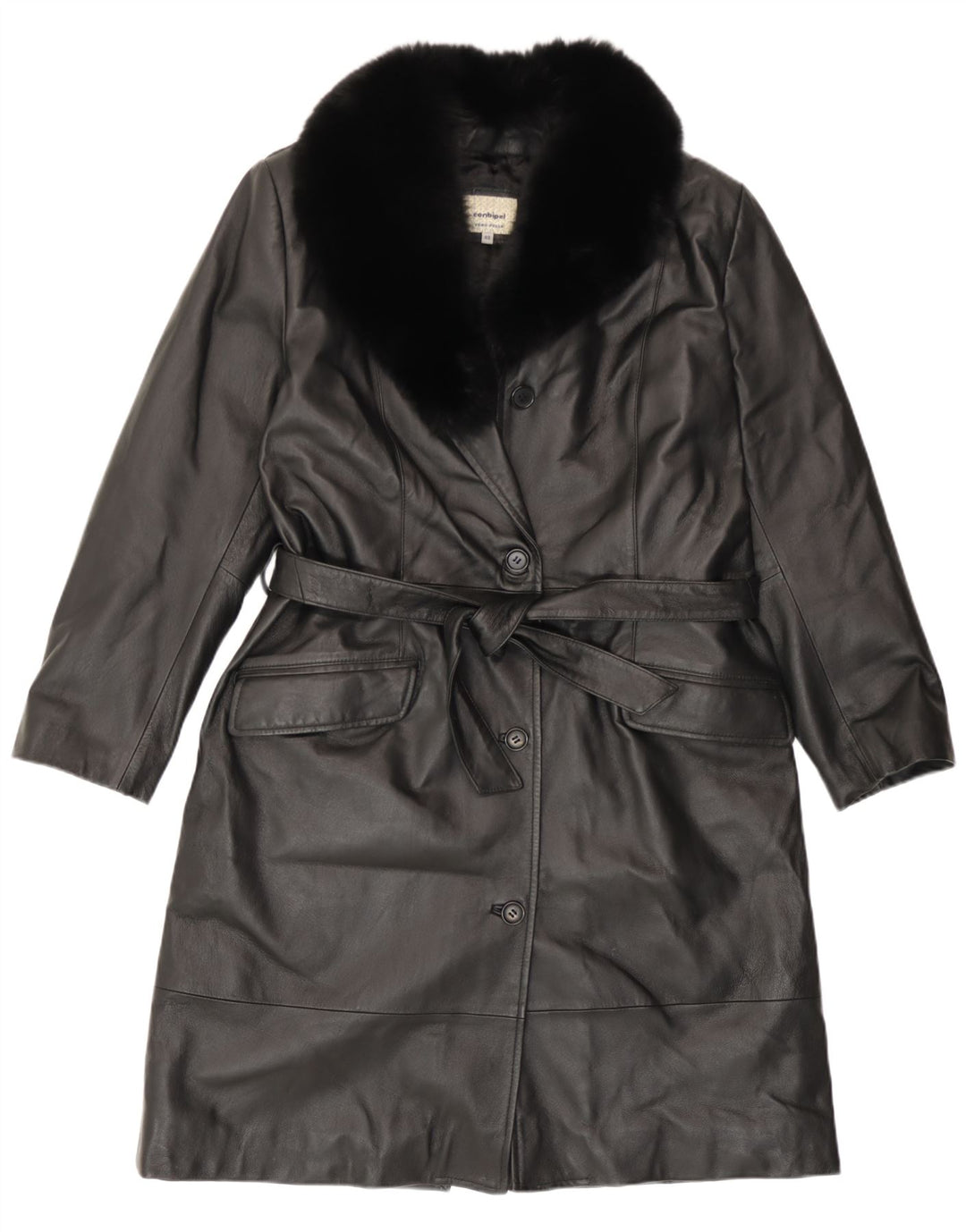 Conbipel Manteau En Cuir Femme IT 48 Grand Cuir Noir