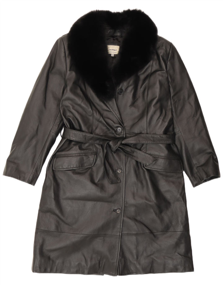 Conbipel Manteau En Cuir Femme IT 48 Grand Cuir Noir