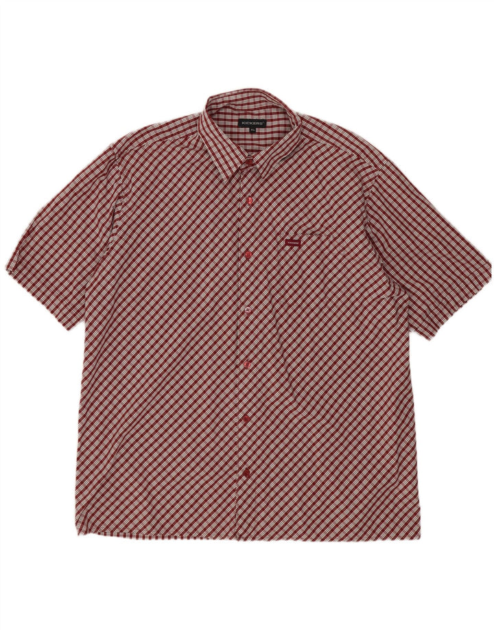 Kickers Chemise à manches courtes pour homme XL en coton à carreaux bordeaux