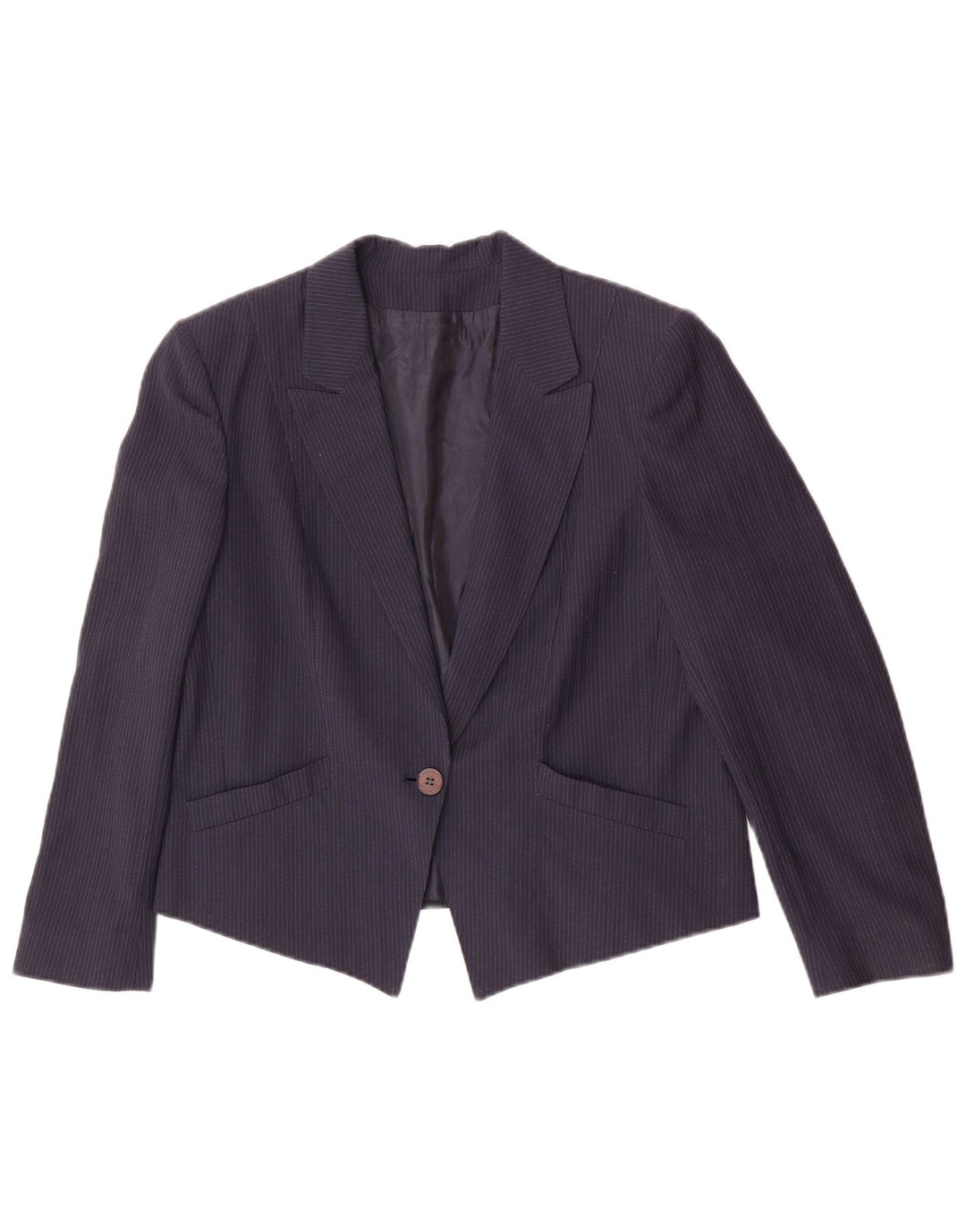 vintage Femme 1 Bouton Blazer Veste IT 46 Grande Rayure Bleu Marine