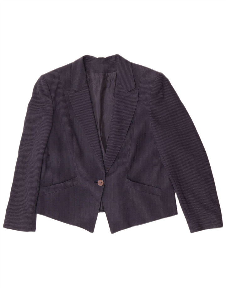 vintage Femme 1 Bouton Blazer Veste IT 46 Grande Rayure Bleu Marine