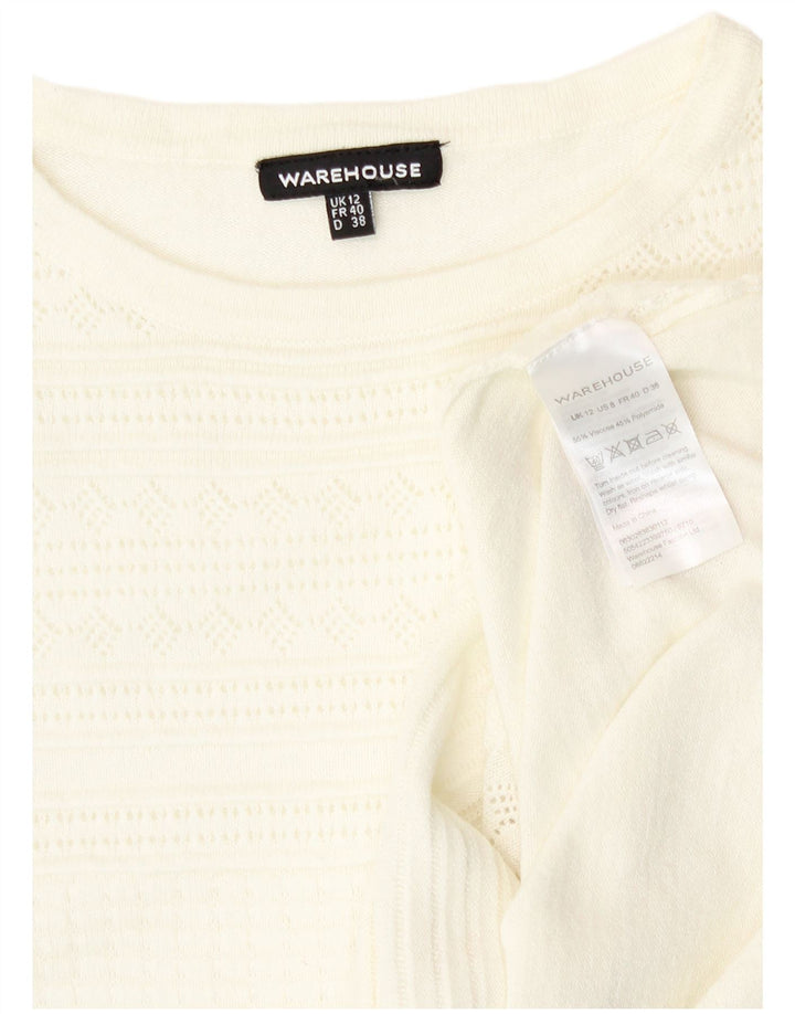 Warehouse Pull à col rond pour femme UK 12 Medium Off White Viscose