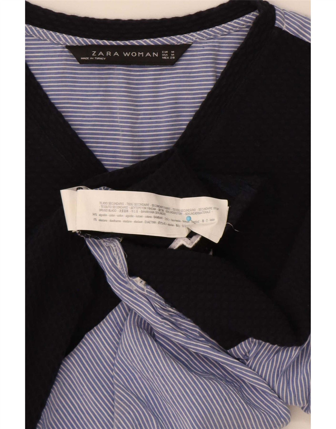Zara Chemise pull graphique pour femme UK 12 en coton à fines rayures bleu moyen