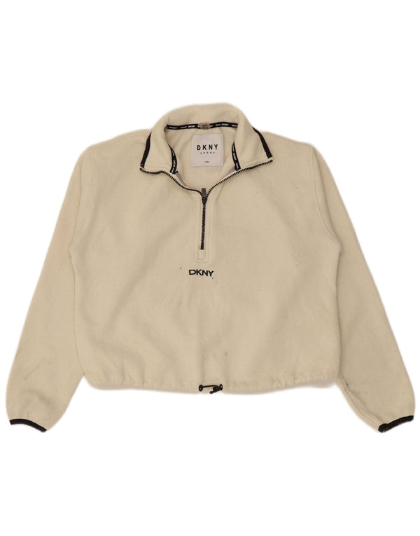 Dkny Sweat-shirt surdimensionné à fermeture éclair 1/4 pour femme UK 6 XS Polyester blanc cassé