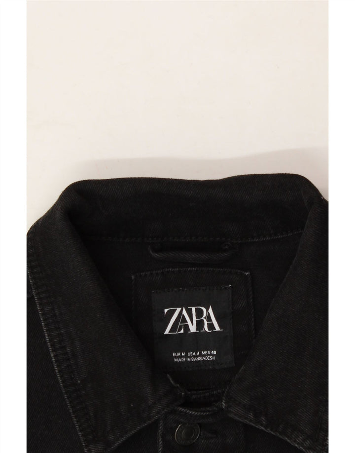 ZARA Womens Denim Jacket UK 14 Medium Black Cotton Vintage Zara and Second-Hand Zara from Messina Hembry 
