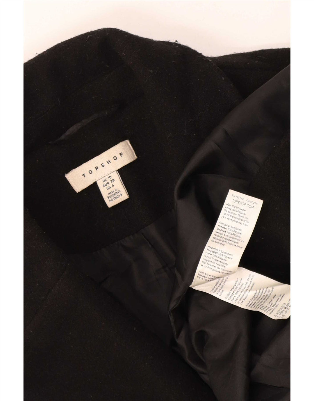 Topshop Manteau surdimensionné à double boutonnage pour femme UK 10 Petit Noir Polyester