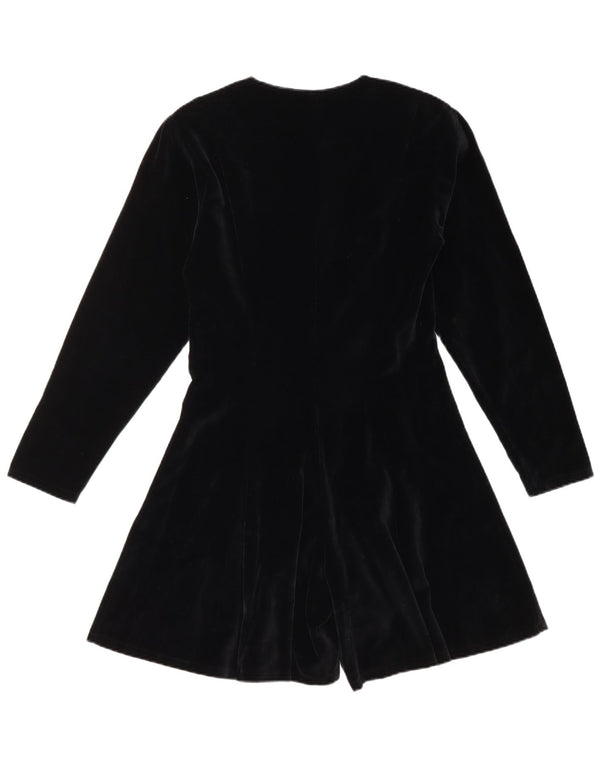 vintage Femmes Manches Longues Velours Playsuit UK 14 Grand Coton Noir