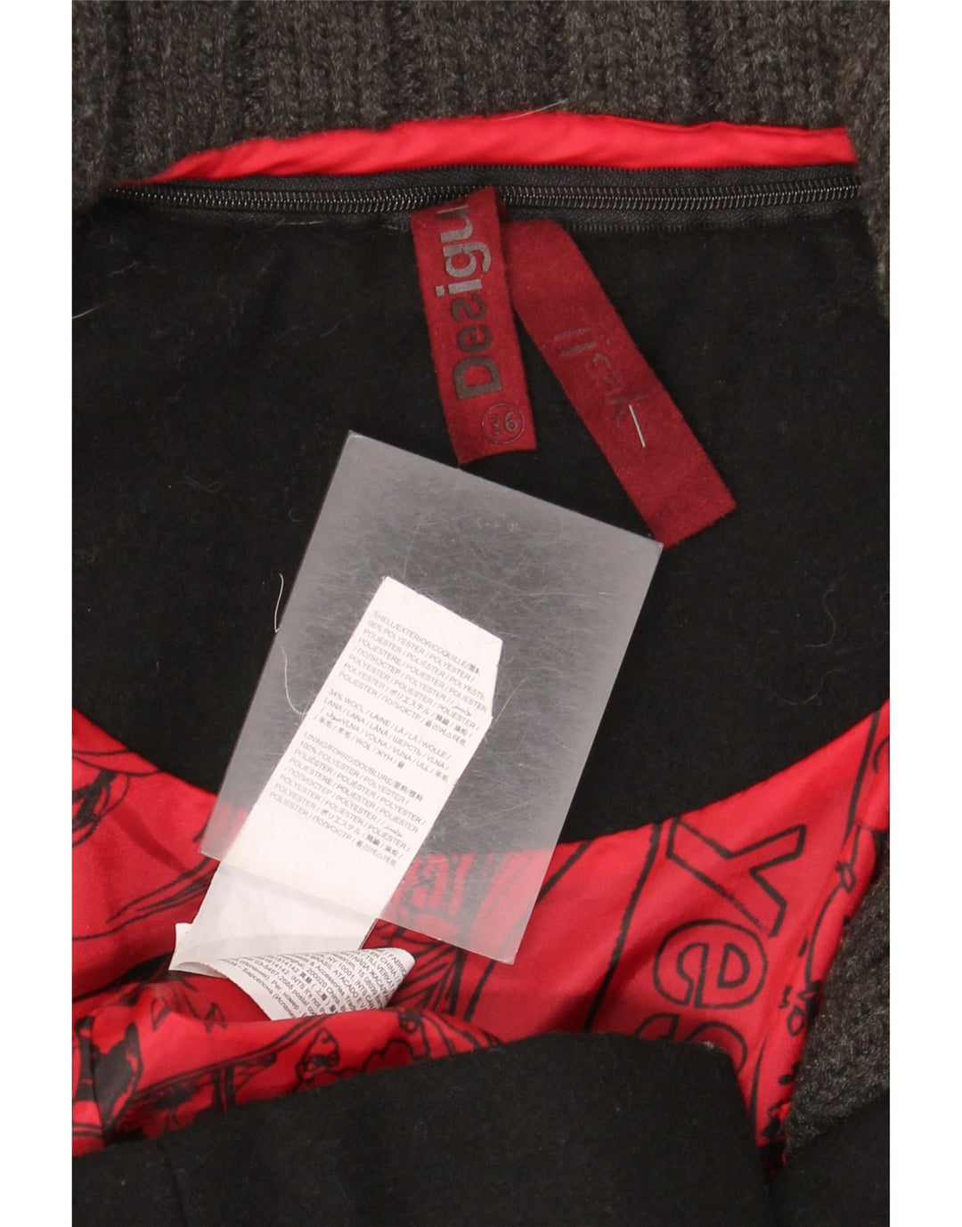 Desigual Pardessus graphique femme EU 36 petit noir polyester