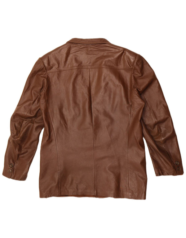 vintage Homme 2 Boutons Veste Blazer En Cuir UK 40 Grand Marron