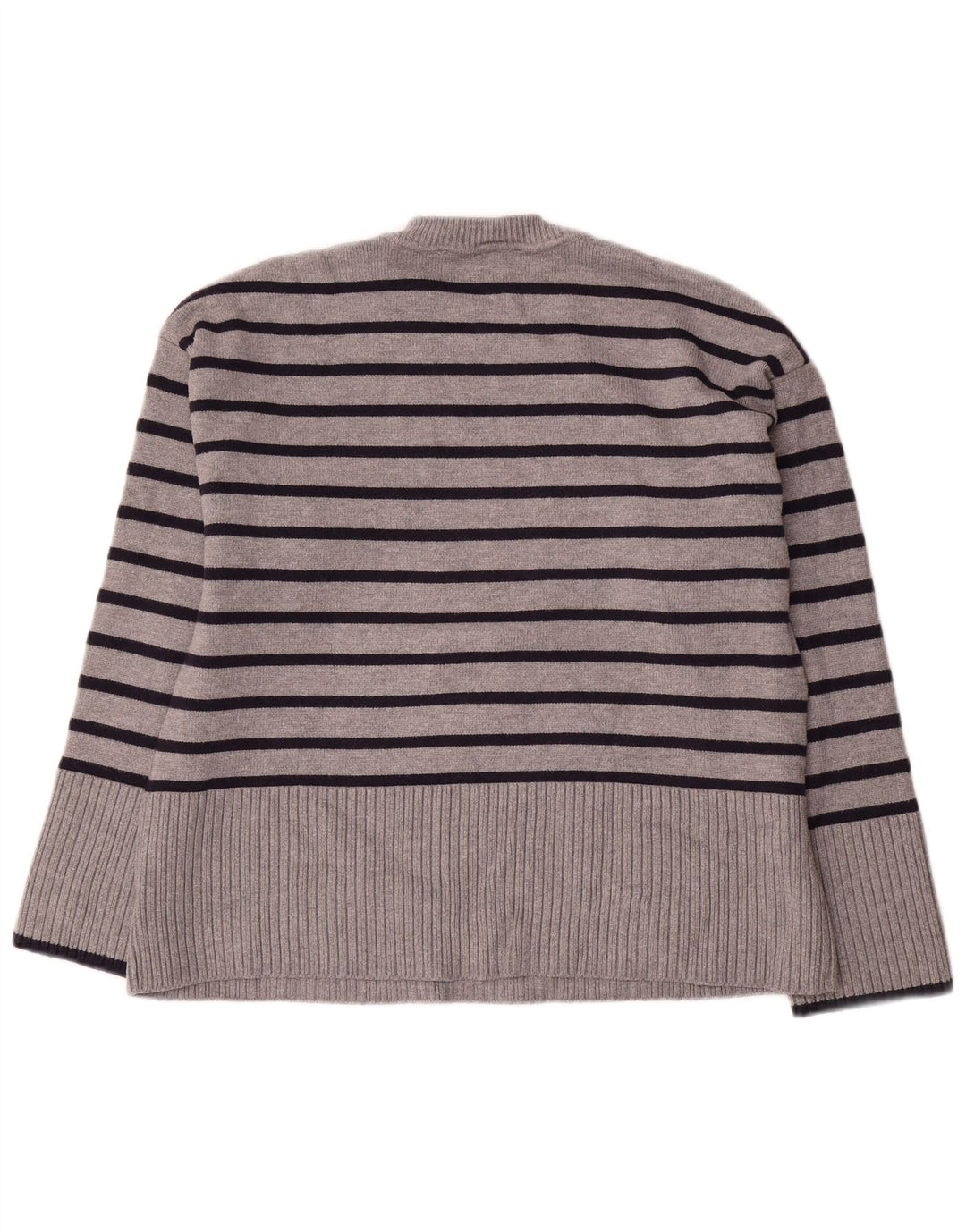 Zara Pull surdimensionné à col rond pour femme UK 10 Petit gris rayé