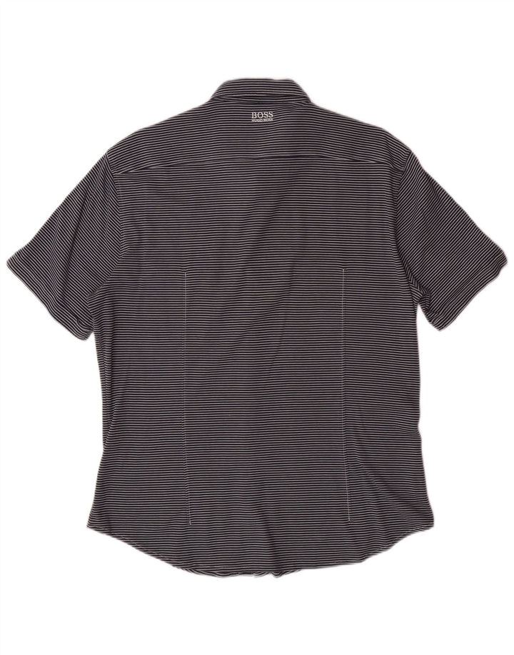 HUGO BOSS Chemise Slim Fit à manches courtes pour hommes, grands rayures bleu marine