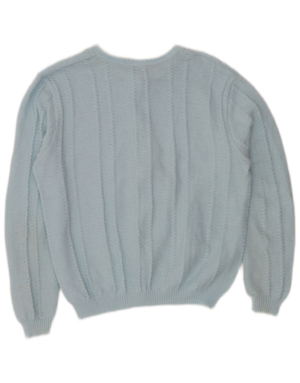 vintage Womens Crop Cardigan Sweater IT 52/54 2XL Bleu Acrylique