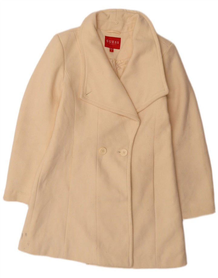 GUESS Womens Double Breasted Coat UK 12 Medium Off White