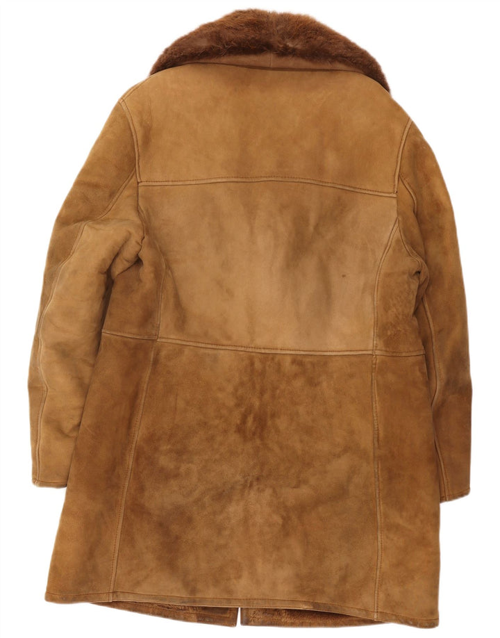 vintage Mens Shearling Overcoat UK 38 Beige Moyen