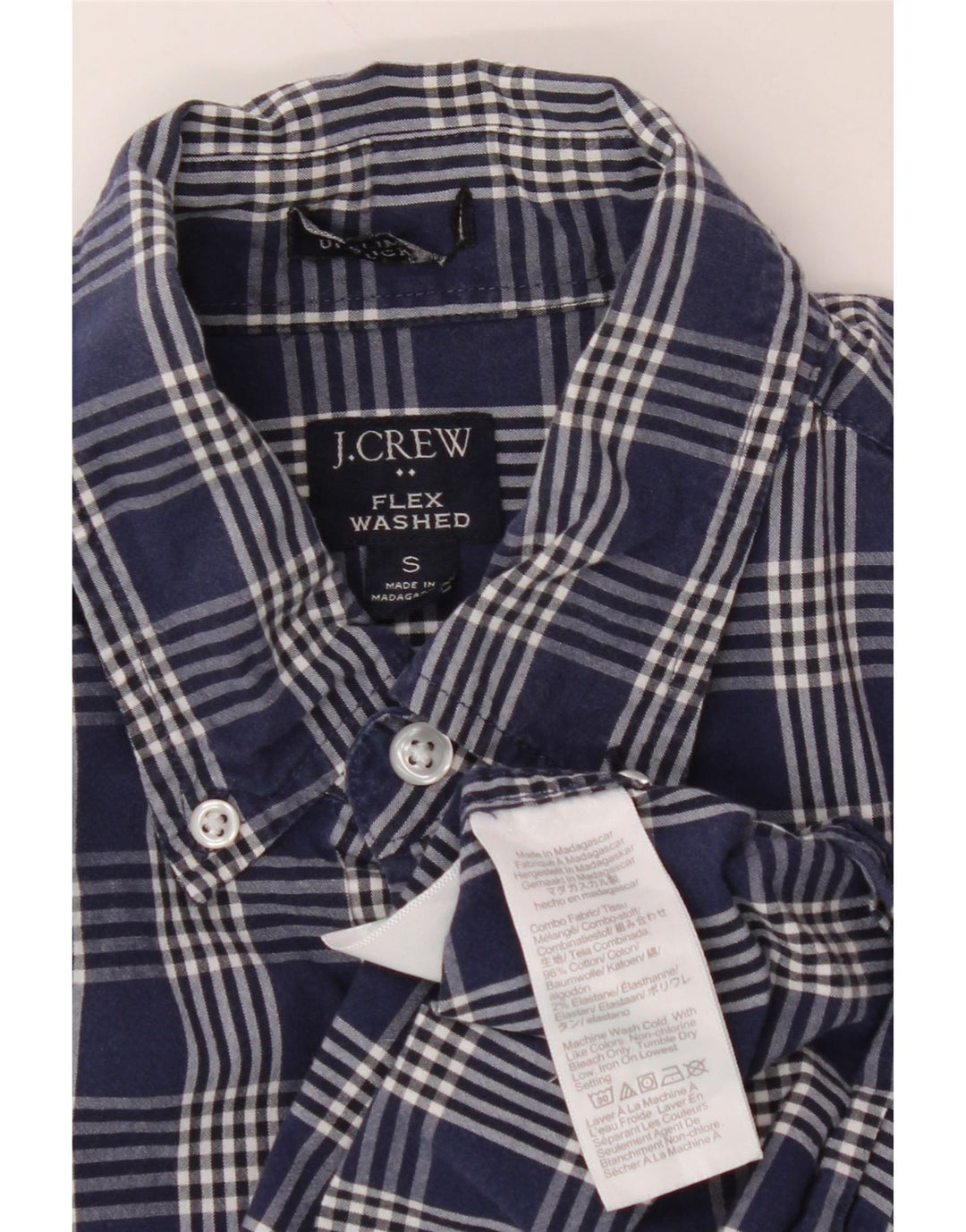 J. CREW Mens Shirt Small Navy Blue Check Cotton Vintage J. Crew and Second-Hand J. Crew from Messina Hembry 