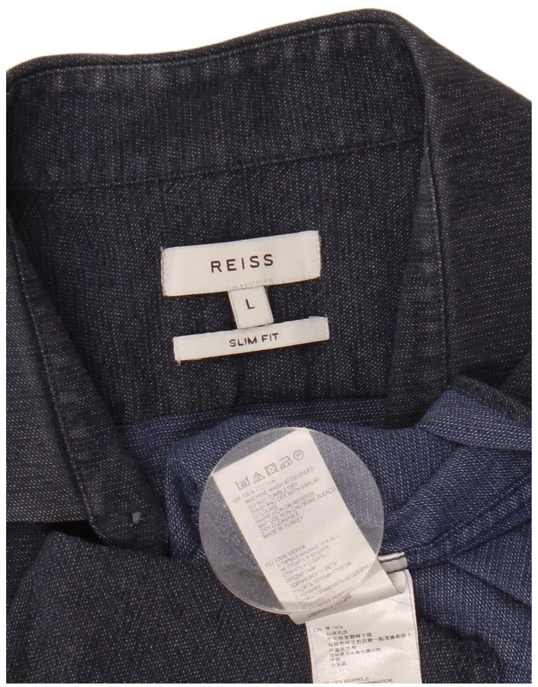 Reiss Chemise Slim Fit Large Bleu Marine Coton Homme