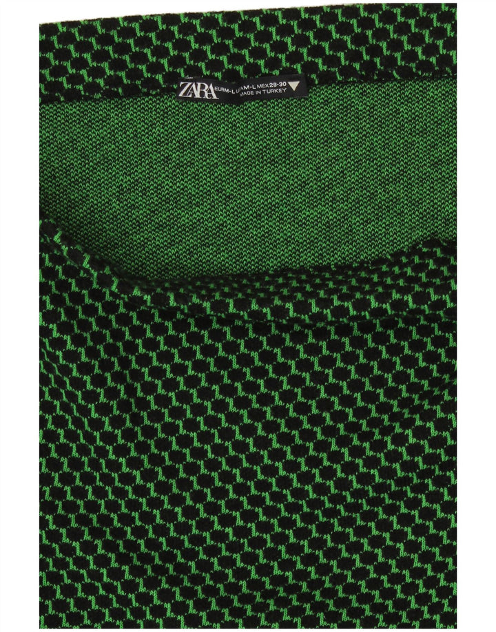 Zara Womens Knit Mini Jupe Large W30 Vert Géométrique