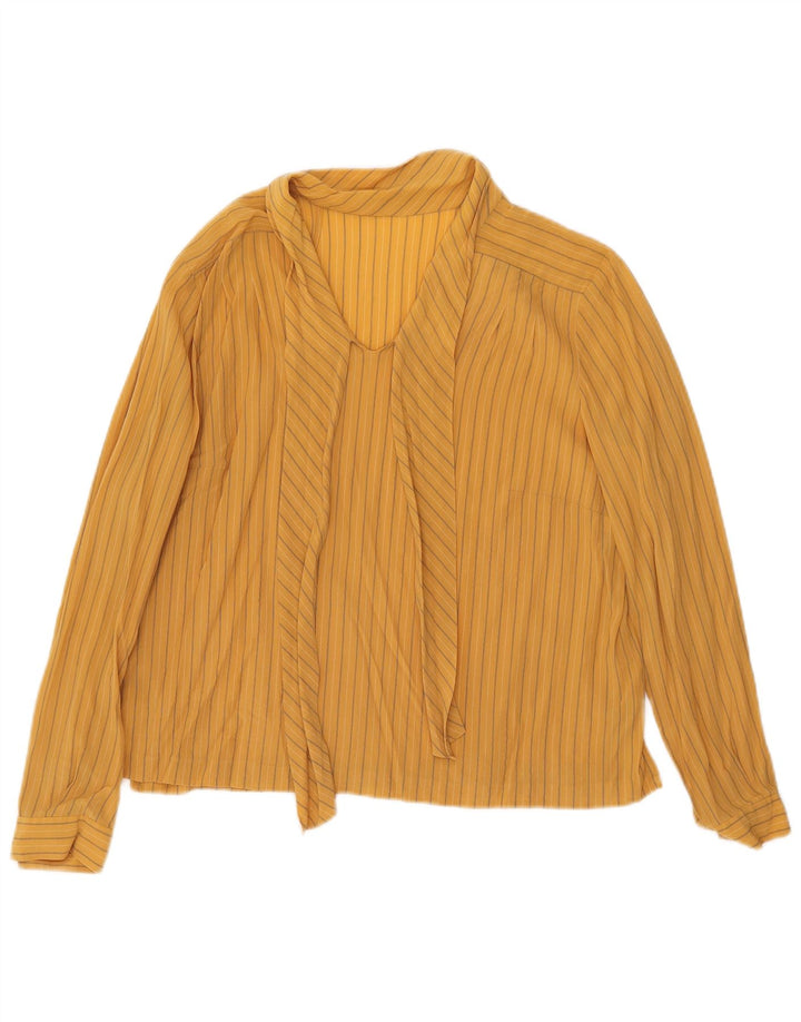 vintage Womens See Through Blouse Top UK 16 Grand Jaune Rayé